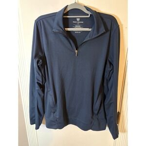 Mack Weldon Mens Navy Blue Recycled Polyester Blend Quarter Zip Pullover Large
